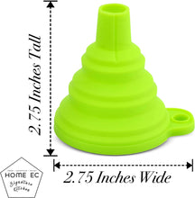 Load image into Gallery viewer, Home EC Kitchen Funnel, 2 Pack Collapsible Funnel for Filling Bottles, Mini flexible Silicone Funnel for Liquids, Jam, Beans, automotive, flask funnel - Foldable Funnel For Liquid, or dry ingredients - Home EC