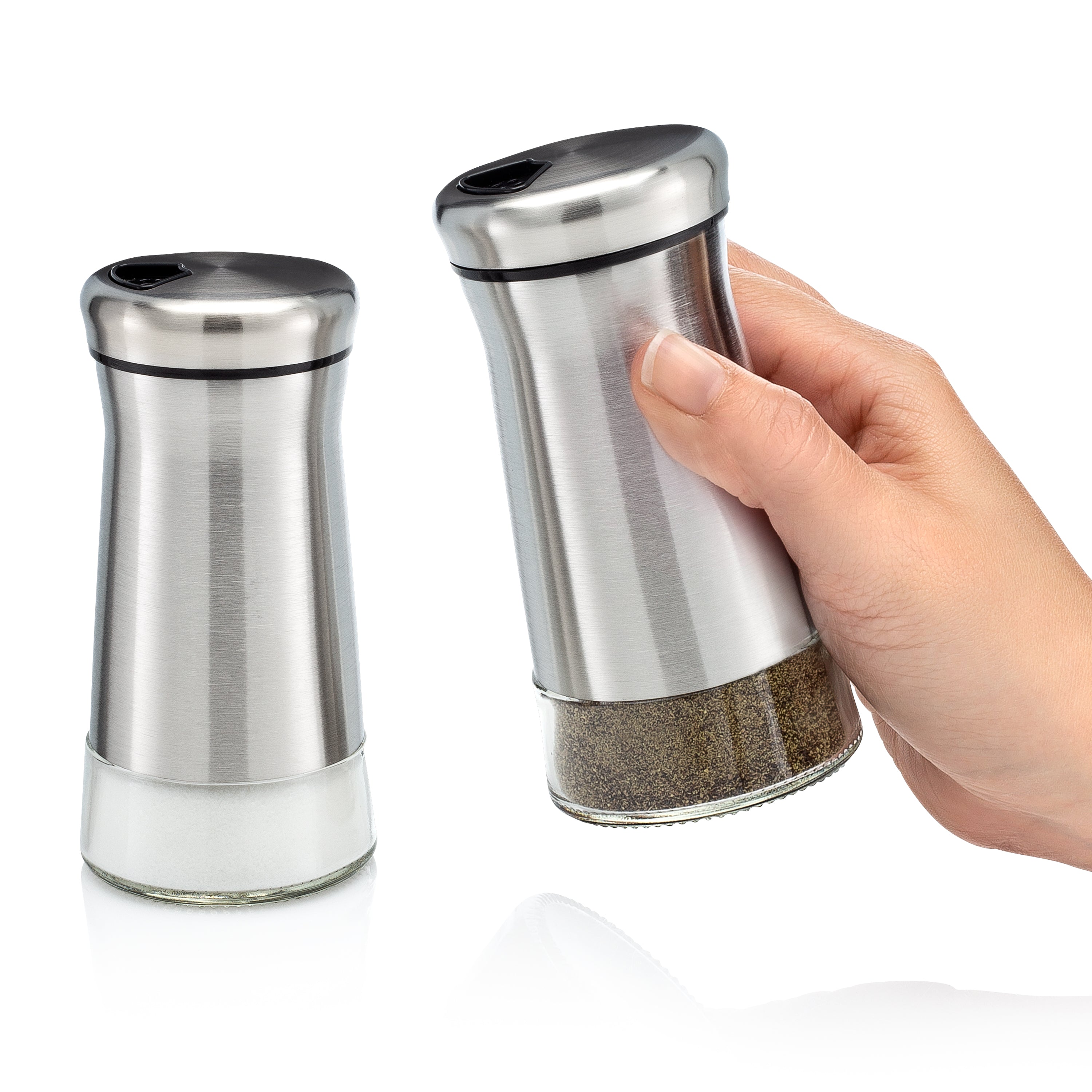 Premium Salt and Pepper Shakers with Adjustable Pour Holes - Elegant  Stainless Steel Salt and Pepper Dispenser - Perfect for Himalayan, Kosher  and Sea