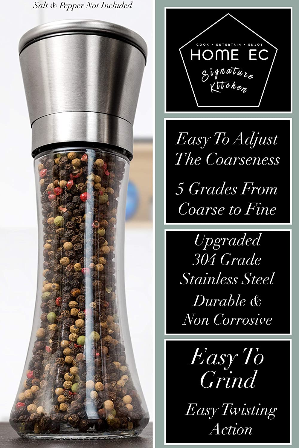 Stainless steel hand black pepper grinder
