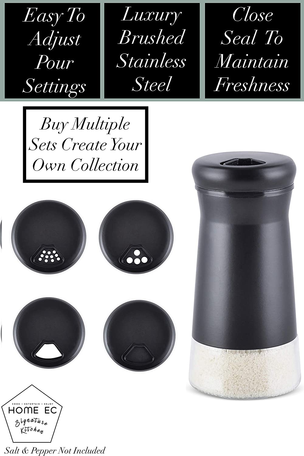 Manual Pepper Grinder or Salt Shaker for Professional Chef - Best Spice Mill with Brushed Stainless Steel - Stainless Steel Short, Silver