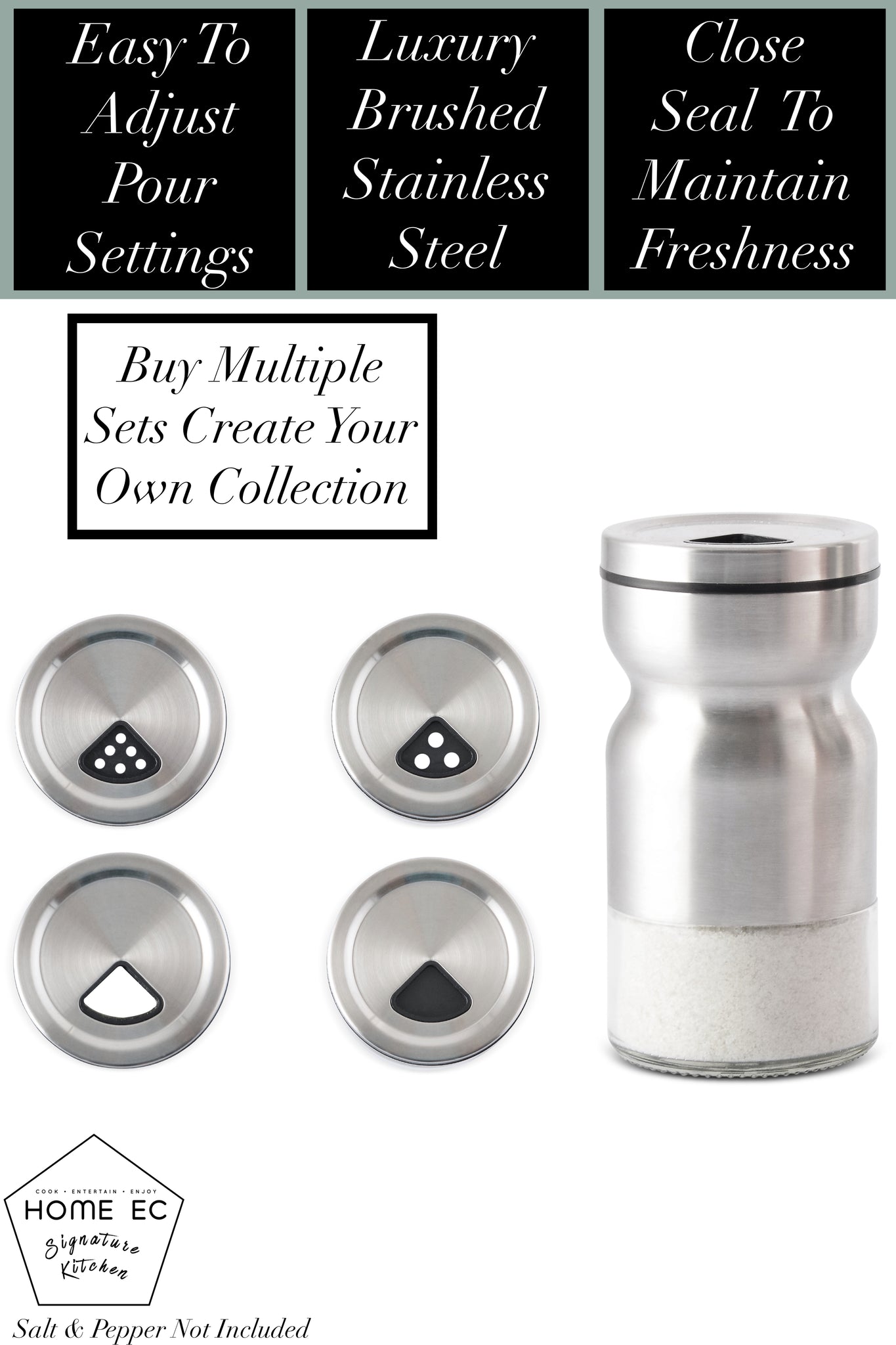 Home EC Salt and Pepper Shaker Set of 2 with Adjustable Pour